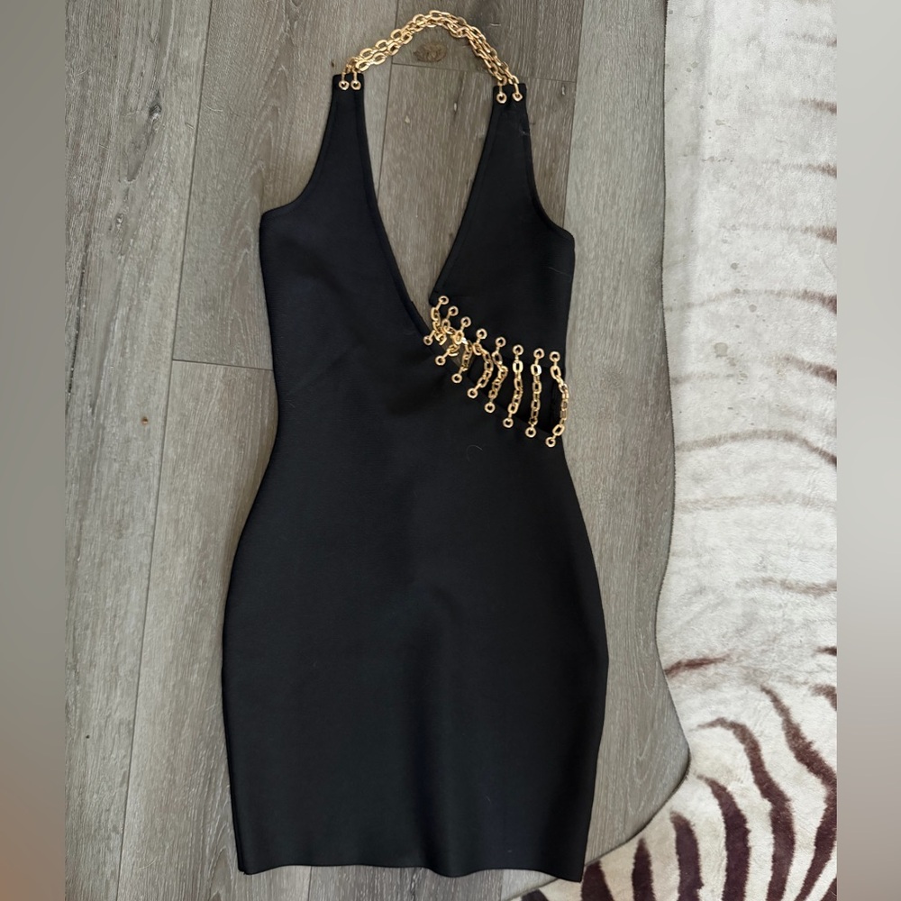 Black Dress with Gold Hardware